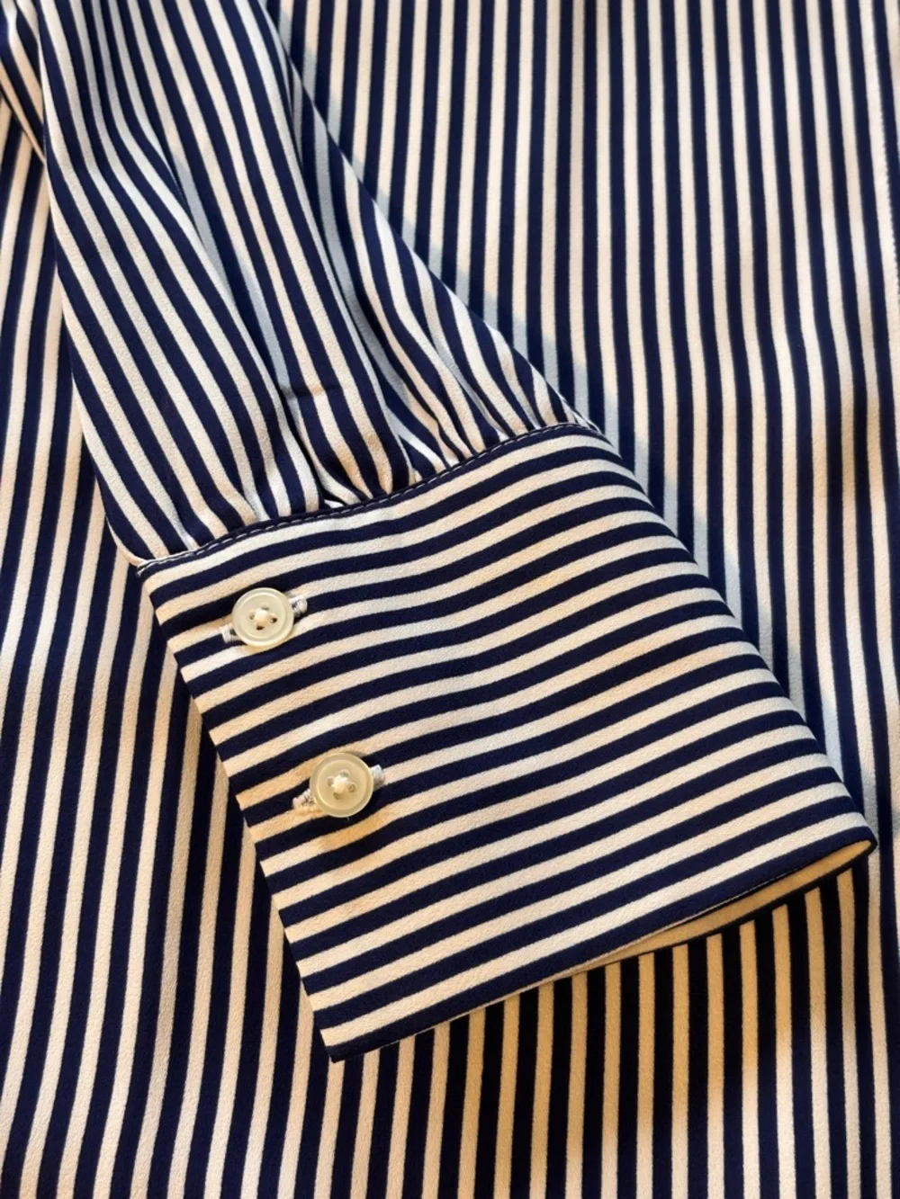 🌸 LOFT Navy and White Vertical Stripe Button-Down Shirt Dress Size Small Petite